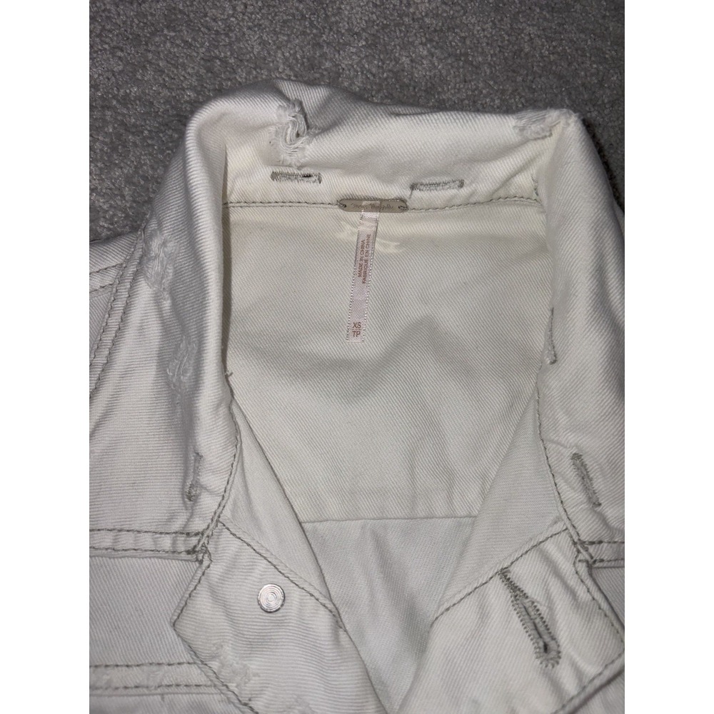 Free People Women's Cotton Denim Jean Woven Knit Sleeves Jacket White Gray‎ Xs - Picture 2 of 6